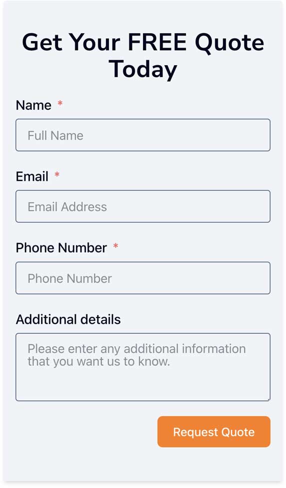 XYZ Roofing mobile screenshot - quote form
