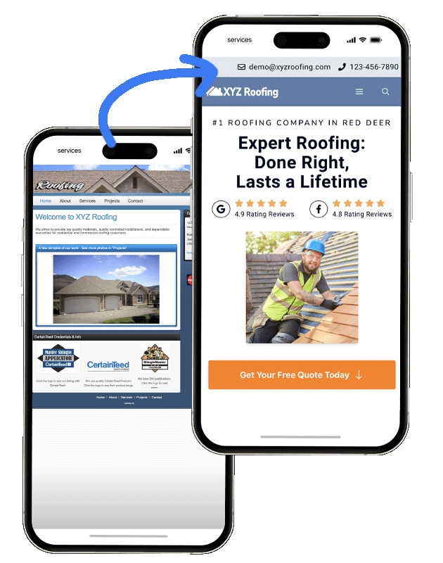 XYZ Roofing mobile screenshots - before and after