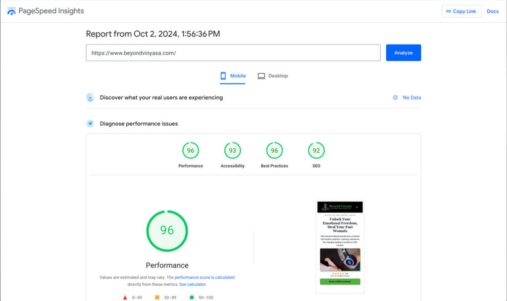 new pagespeed insights all green
