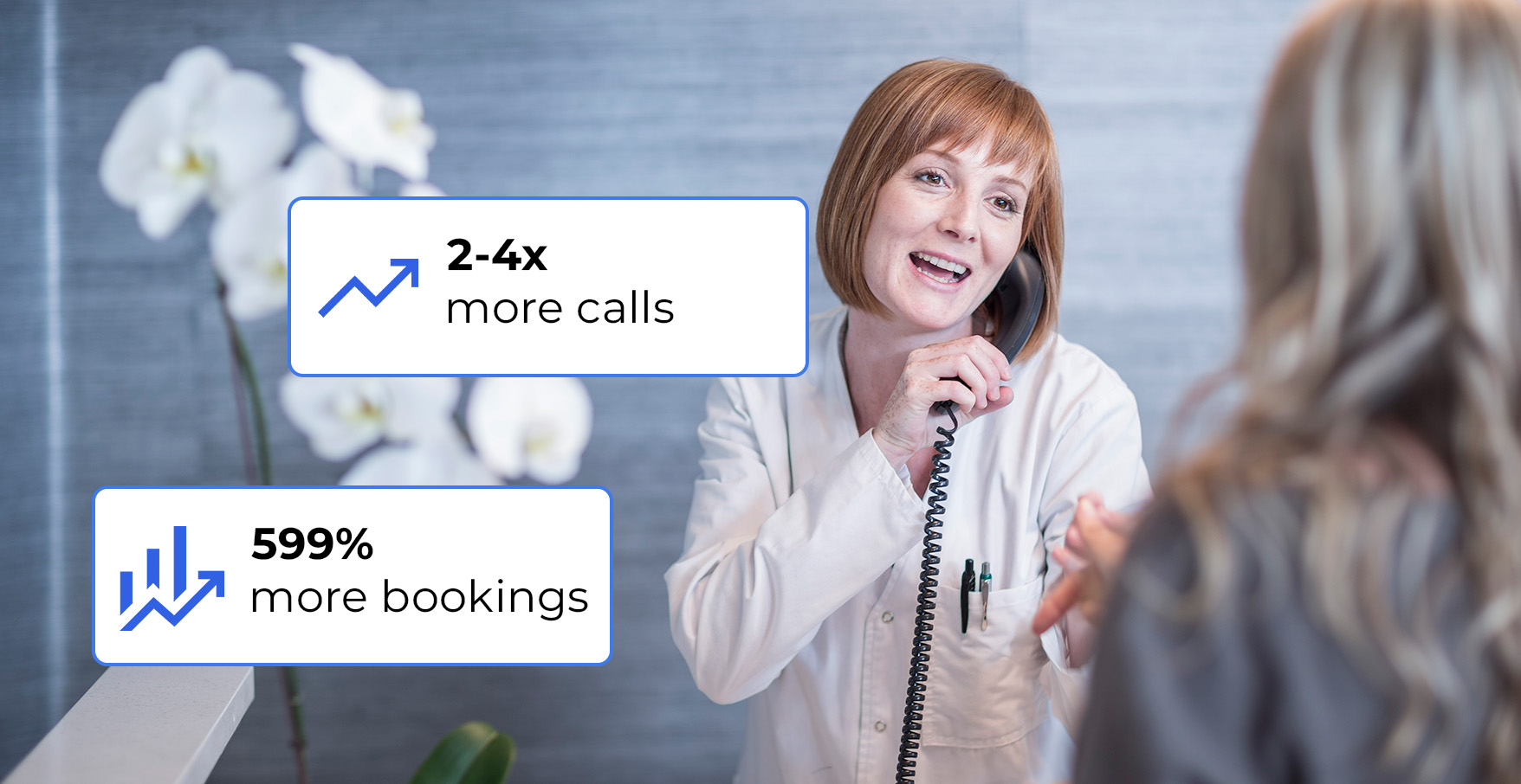 reception receiving calls and talking to a customer